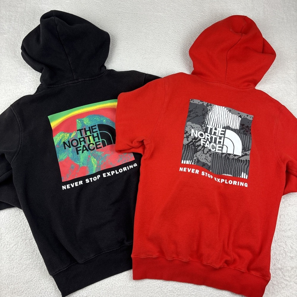 LOT OF 2: THE NORTH FACE Mens Hoodie Small Double-Sided Logo Fleece Sweatshirt
